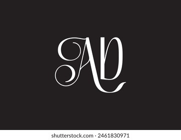 Minimal elegante AD color negro y dorado inicial basado en el logotipo del icono de la letra