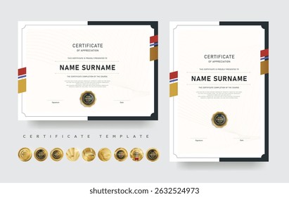 Minimal and elegant certificate of appreciation template with modern ribbon elements and professional layout Ideal for awards recognition and corporate use