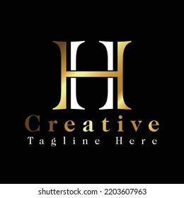 Minimal elegant H black and gold color initial based letter icon logo