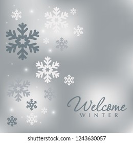 Minimal elegant holiday background.Snowflakes on silver backgrou