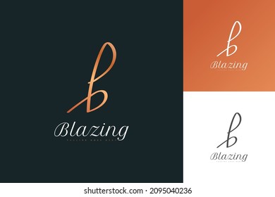 Diseño minimalista y elegante del logotipo de la letra inicial B con estilo de escritura a mano. Logo de firma manuscrita para identidad. Logotipo de letra minúscula B en gradiente dorado