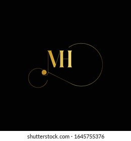 Minimal elegant MH or M and H black and gold color initial based letter icon logo