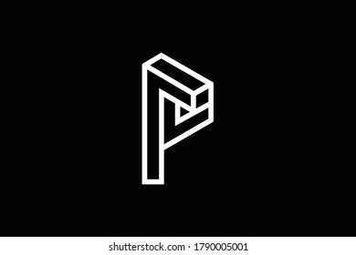 Mínimo y elegante logotipo de arte en monograma. Excelente profesional de moda impresionante artístico 3D P PP inicial basado en el logotipo del icono Alphabet. Logo de Premium Business. Color blanco sobre fondo negro