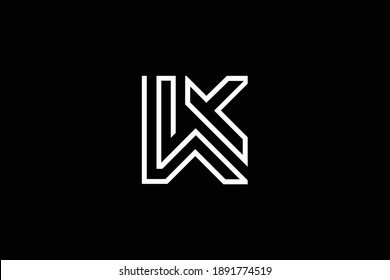 Minimal elegant monogram art logo. Outstanding professional trendy awesome artistic WK KW initial based Alphabet icon logo. Premium Business logo. White color on black background.