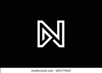 Minimal elegant monogram art logo. Outstanding professional trendy awesome artistic DN ND initial based Alphabet icon logo. Premium Business logo. White color on black background.