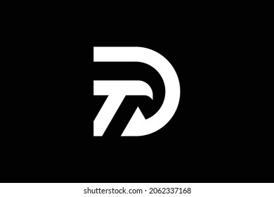 Minimal elegant monogram art logo. Outstanding professional trendy awesome artistic DT TD initial based Alphabet icon logo. Premium Business logo. White color on black background.
