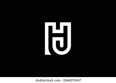 Minimal elegant monogram art logo. Outstanding professional trendy awesome artistic HJ JH initial based Alphabet icon logo. Premium Business logo. White color on black background.