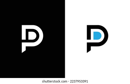 Mínimo y elegante logotipo de arte en monograma. Excelente profesional de moda impresionante artística P PD inicial basado en el logotipo del icono Alphabet. Logotipo de Premium Business Color blanco sobre fondo negro