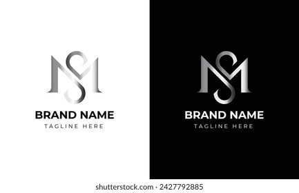 Minimal elegant monogram art logo. Outstanding professional trendy awesome artistic MS SM initial based Alphabet icon logo. Premium Business logo silver color on black background