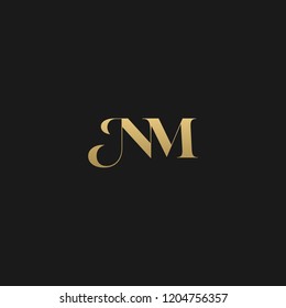 Minimal elegant NM black and gold color initial based letter icon logo 