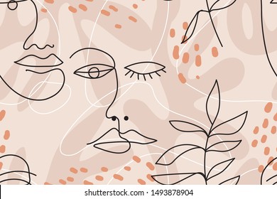 Minimal elegant seamless vector pattern with one line drawn faces