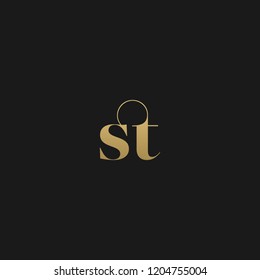 Minimal elegant ST black and gold color initial based letter icon logo 