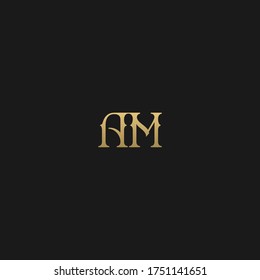 Minimal elegant trendy unique artistic black and golden color AM MA A M initial based letter icon logo.
