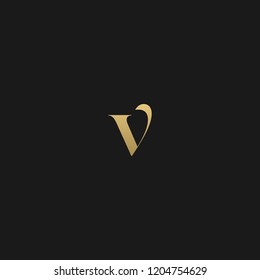 Minimal elegant V black and gold color initial based letter icon logo 