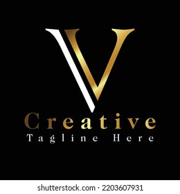 Elegante minimo V color negro y dorado logotipo de la letra basado en el icono