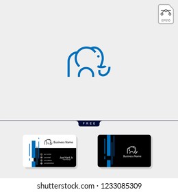minimal elephant logo template with outline style, vector illustration get free business card template design