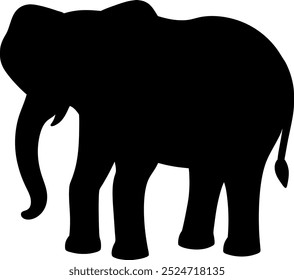 Silhueta mínima do elefante, corpo inteiro, presas, tronco, virado para a direita, linhas limpas, isolado