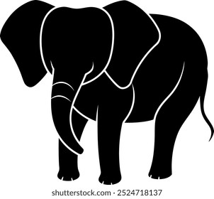 Silhueta mínima do elefante, corpo inteiro, presas, tronco, virado para a direita, linhas limpas, isolado