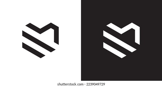 Minimales EM-Logo. Symbol eines EM-Briefes auf luxuriösem Hintergrund. Logo-Idee basierend auf den ME Monogramm-Initialen. Professionelles Symbol für Abwechslung und ME-Logo auf schwarz-weißem Hintergrund.