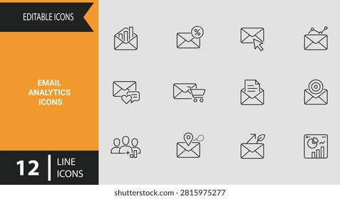 Minimal email analytics line graphics tailored for online marketing agency reports click through rate tracking message performance reviews and data analysis