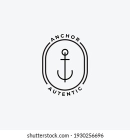 Minimal Emblem of Anchor Ship Line Art Logo, Vector Illustration Design of Across the Ocean