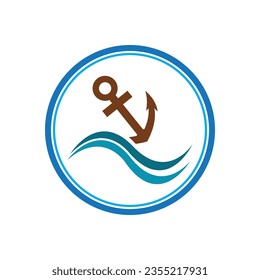 Minimal Emblem of Anchor Ship Logo, Vector Illustration Design of Across the Ocean