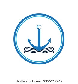 Minimal Emblem of Anchor Ship Logo, Vector Illustration Design of Across the Ocean