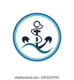 Minimal Emblem of Anchor Ship Logo, Vector Illustration Design of Across the Ocean