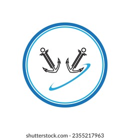 Minimal Emblem of Anchor Ship Logo, Vector Illustration Design of Across the Ocean