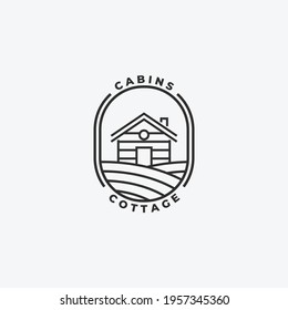 Minimal Emblem Cabin Cottage Logo Line Art Vector Design Illustration Design