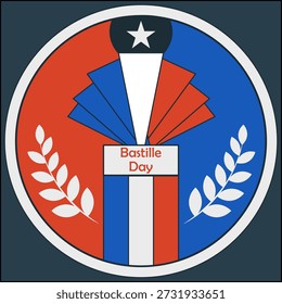 Minimales Emblem-Design, inspiriert vom Tag der Bastille, das das französische Erbe und die nationale Identität durch eine saubere, moderne symbolische Komposition feiert. Diese flache Vektorgrafik verwendet geometrische Formen und ausgewogene Farbharmonie und eignet sich somit ideal für Poster, Grafiken in sozialen Medien, kulturelle Projekte, Branding-Visuals und dekorative Designanwendungen. Geeignet sowohl für digitale als auch für Druckanwendungen.