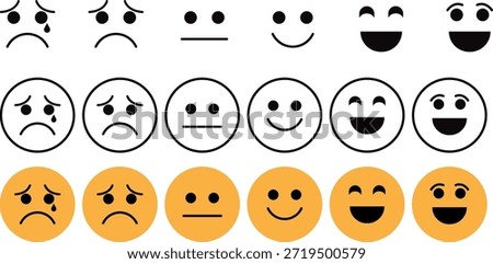 Minimal Emoji Face Expression Icon Set Showing Sad Neutral and Happy Emotions
