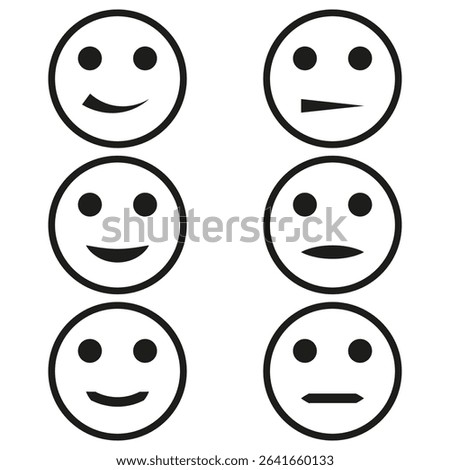 Minimal emoji icons. Thin line faces. Varied mood set. Vector expression symbols.