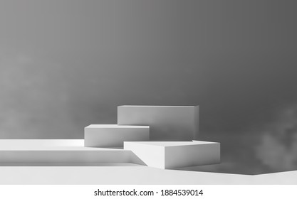 Minimal empty white platform podium scene for product presentation vector mockup