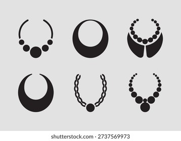 Minimal and Everyday Necklaces Icons solid icon set.Clean solid icons highlighting minimal necklace and chain concepts