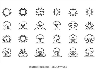 Minimal Explosion and Blast Effect Line Icon Set for Comic and Game Graphics