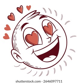 Ilustração vetorial mínima e expressiva de um rosto sorridente mostrando amor e admiração. Projetado em estilo de silhueta e arte de linha limpa, perfeito para temas de design românticos, emocionais ou expressivos 