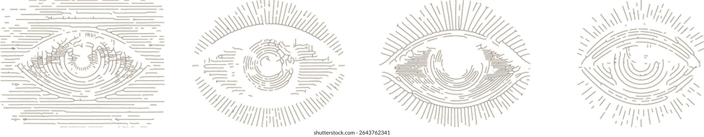 Minimal Eye Symbol Set – Line Art Vector Illustration in Black Outline Style – Simple Hand Drawn Vision Icons for Logo, Branding