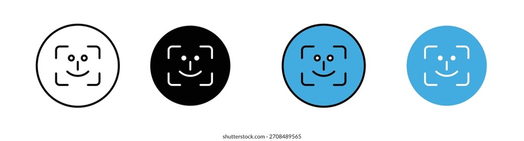 Icono mínimo de identificación facial en estilo de Vector limpio, ideal para temas de seguridad biométrica, interfaz de usuario de autenticación, Configuraciones de privacidad, diseños de App móviles, gráficos de protección digital e ilustraciones de tecnología moderna.