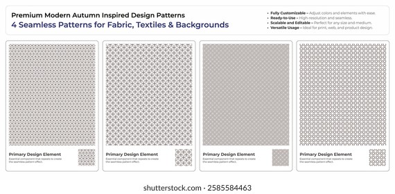 Minimal Fall Aesthetic Seamless Vector Patterns – 4 Unique Designs for Textile and Backgrounds