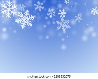 Minimal falling snow flakes illustration. Snowstorm speck crystallic granules. Snowfall weather white blue backdrop. Bokeh snowflakes december vector. Snow hurricane landscape.