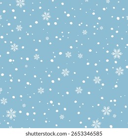 Patrón sin fisuras de copo de nieve blanco que cae mínimo. Fondo de Vector de nevadas de invierno. Patrón de Festiva nevado para el papel de embalaje de Navidades, papelería de temporada, tarjeta de felicitación, impresión textil festiva