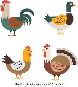 Minimal farm birds collection simple shapes clean flat vector icons