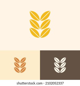 Concepto mínimo de diseño del logotipo de grano de trigo en granjas. Ilustración de la marca logomarca agrícola. Pueden representar pan, cereales, plantas, vegetales, alimentos, cosecha, salud.