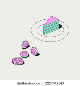 Minimal fashion illustration. Stylish cake and cookies. Sweet lover concept