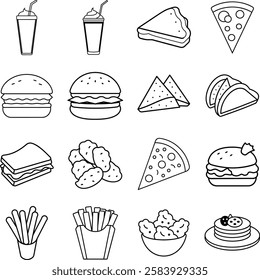  minimal fast Food Icons Line Art set.