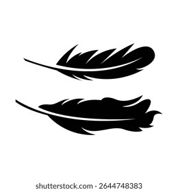 Minimal Feather Vector Set, 2 Black Silhouette Designs.