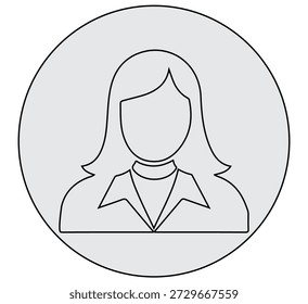 Minimal Female Avatar Icon Vector Illustration, User Profile Woman Face Flat Design