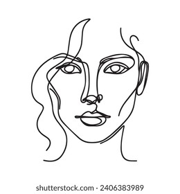 Minimal female face on a white background. One line drawing style. vector illustration