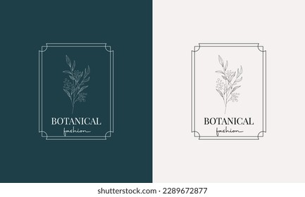 Minimal feminine botanical floral branch and logo. Hand-drawn wedding herb, home plant with elegant leaves. Botanical rustic trendy greenery
